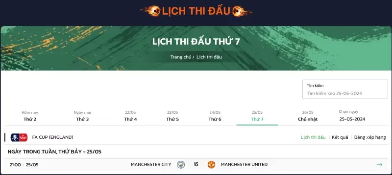 Lịch thi đấu bóng đá Bong88 25 Lịch thi đấu bóng đá tại Bong88